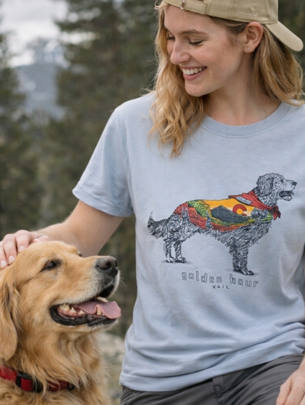 The Duck Company Golden Hour Vail‎ Golden Retriever Graphic Tee Blue Size M